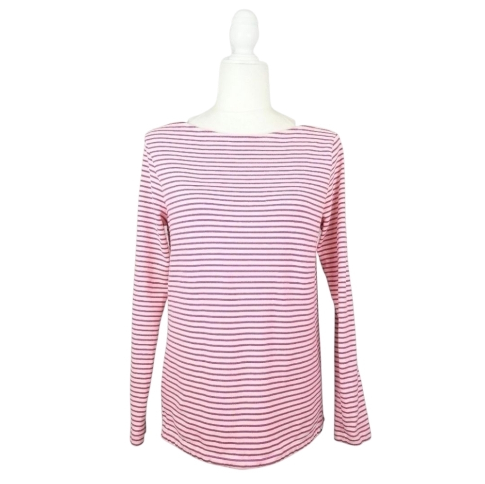 Vineyard Vines top white pink striped long sleeve chambray detail women's size S